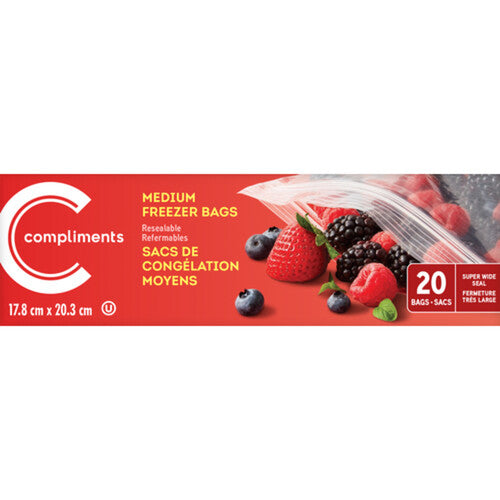 Compliments Resealable Medium Freezer Bags , 40pk