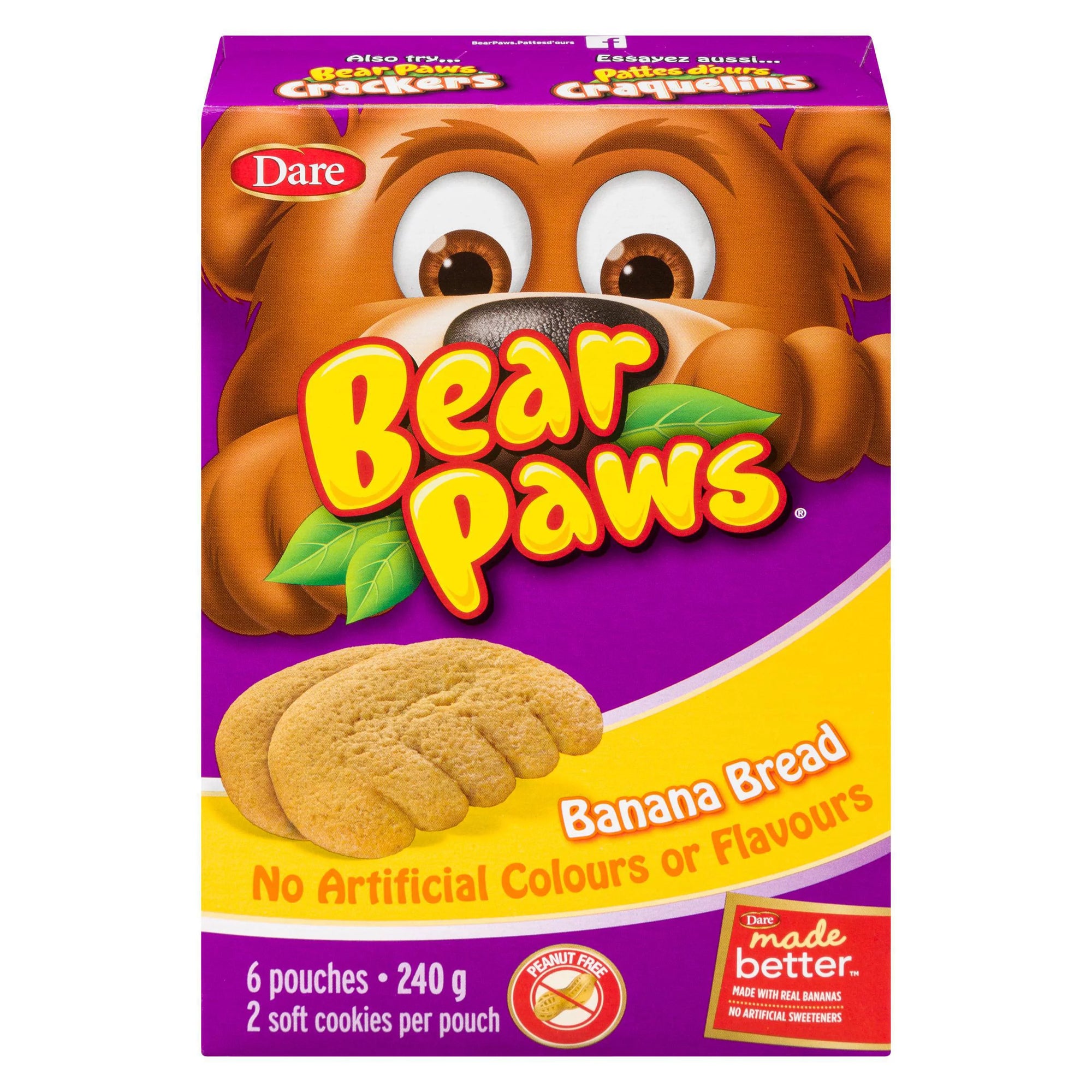 Dare Bear Paws, Banana Bread, 6 Pack, 240g