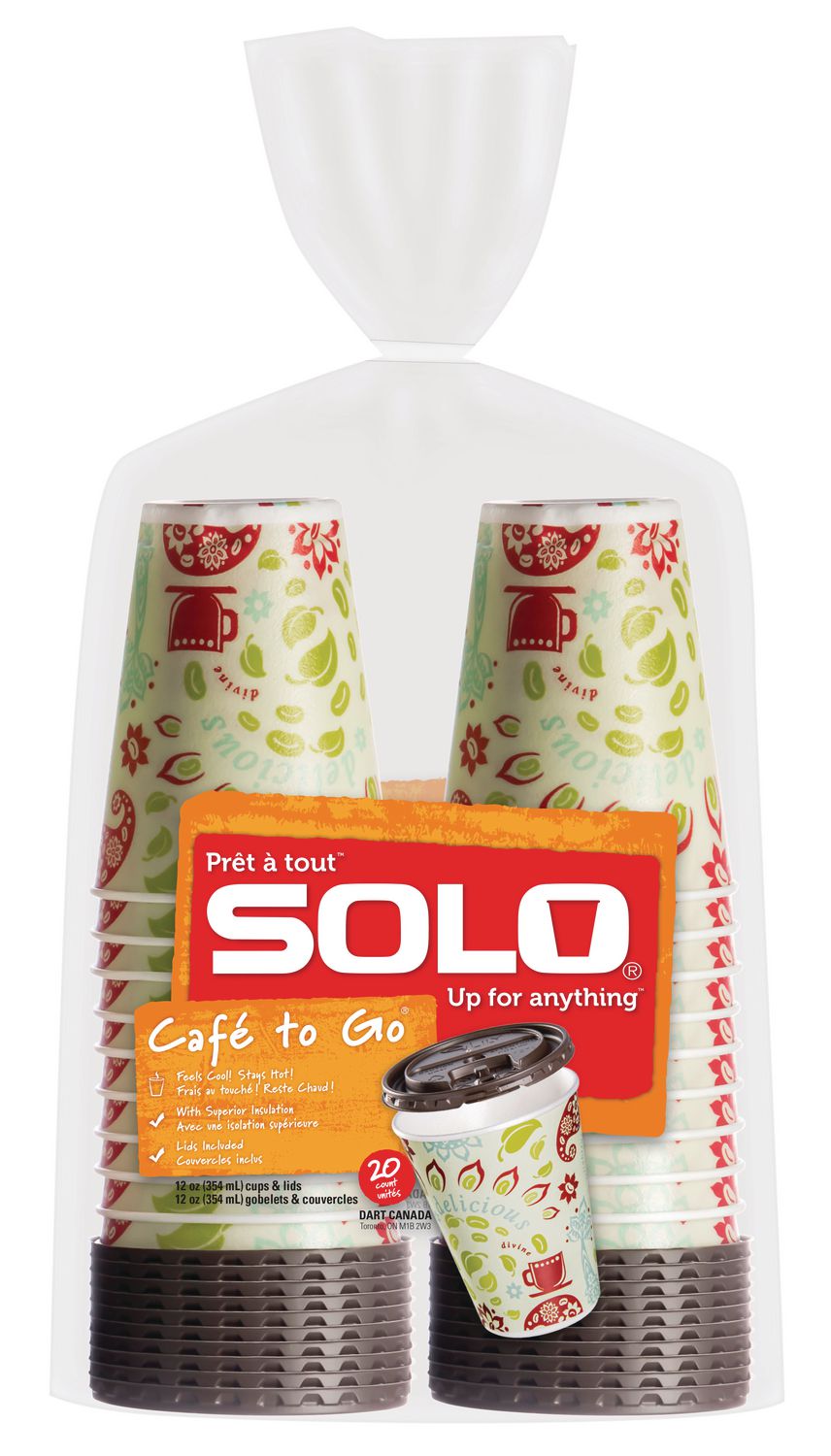 Solo Paper Hot Drinks Cups w/lids 12oz , 32pk