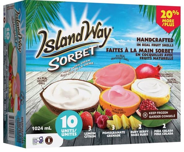 Island Way Assorted Fruit Sorbet, 10pk, 853ml