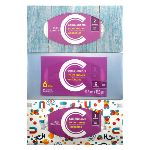 Compliments Facial Tissues, 2 ply, 6 x 126pk