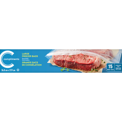 Compliments Resealable Large Freezer Bags, 30pk