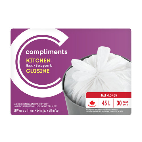 Compliments Kitchen Garbage Bags, 24 x 28in, 45L, 30pk