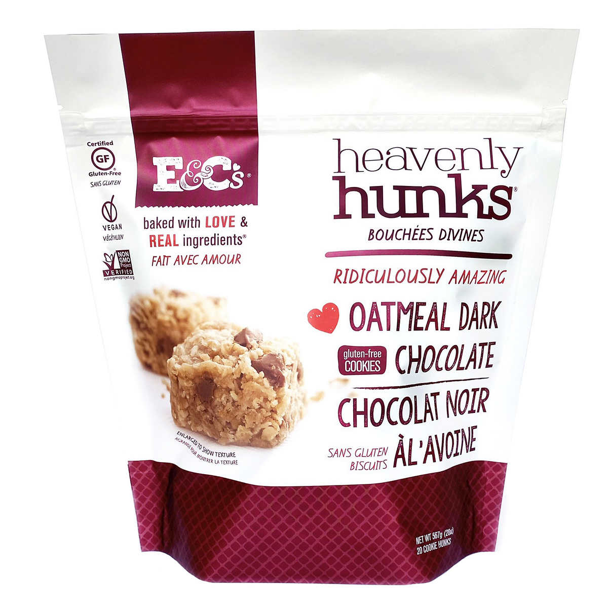 E&C's Heavenly Hunks Oatmeal Dark Chocolate Cookies, 567g