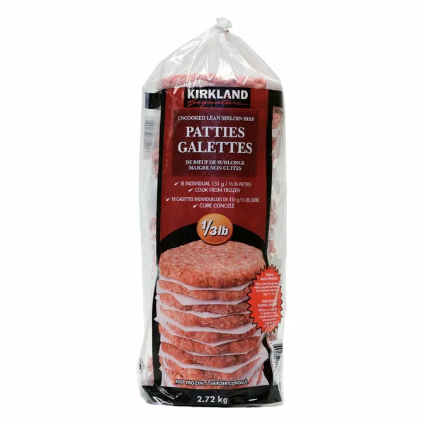 Kirkland Sirloin Beef Patties, 1/3 lb, 18 Count