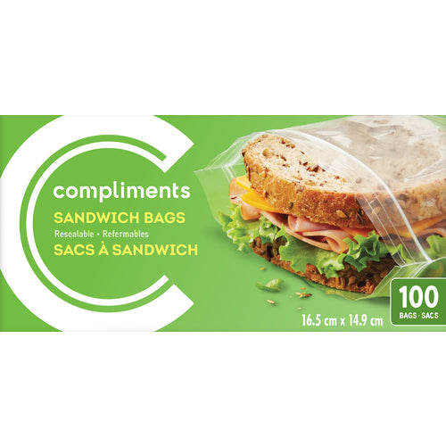 Compliments Resealable Sandwich Bags, 100pk