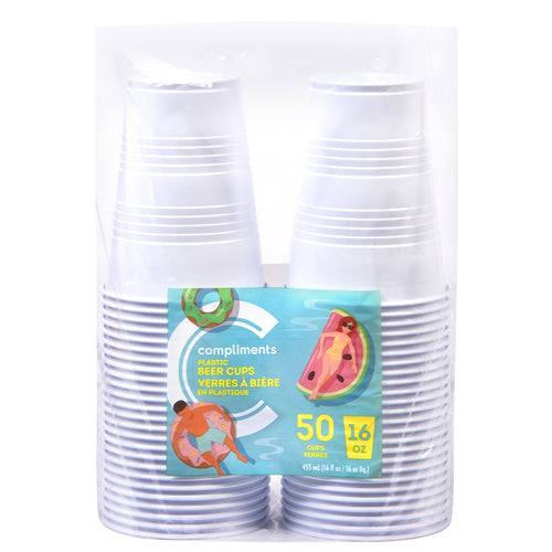 Compliments Plastic Beer Cups, White, 16oz 50pk