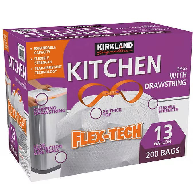 Kirkland Kitchen Garbage Bags, 24" x 27", 49.2L, 200pk